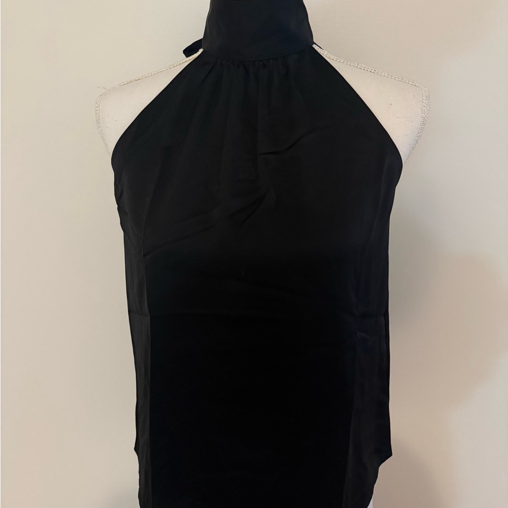 Loft Chic Black Halter Top with bow at back of neck XS NEW NWT edgy elegant